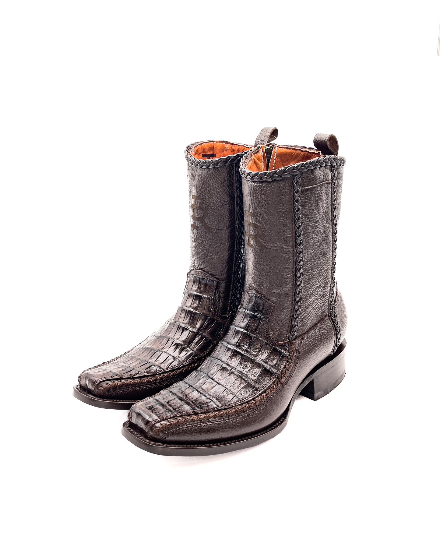 Bota En Piel Genuina Cocodrilo Lomo Café