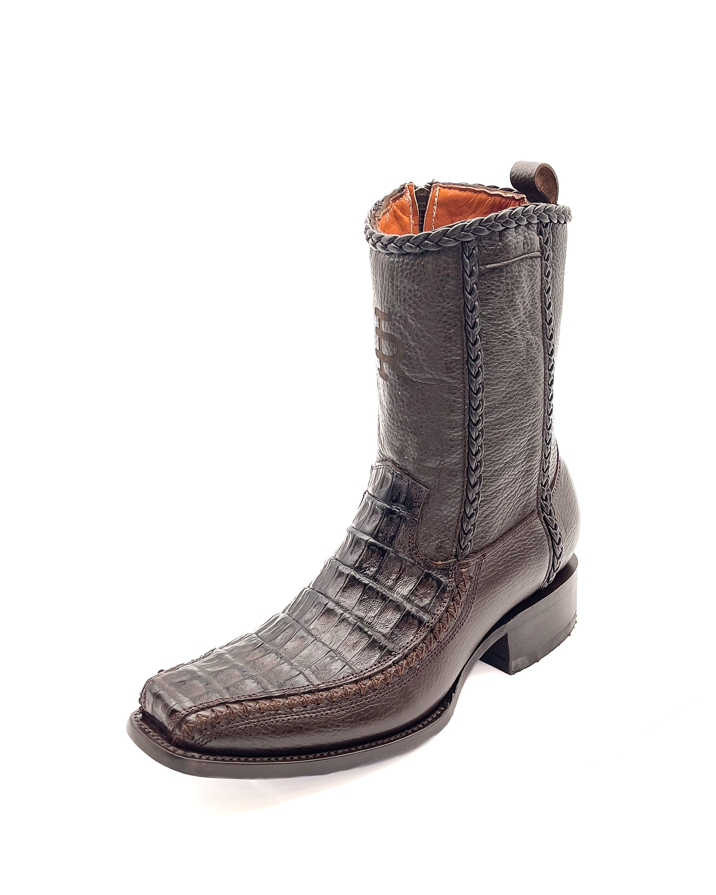 Bota En Piel Genuina Cocodrilo Lomo Café