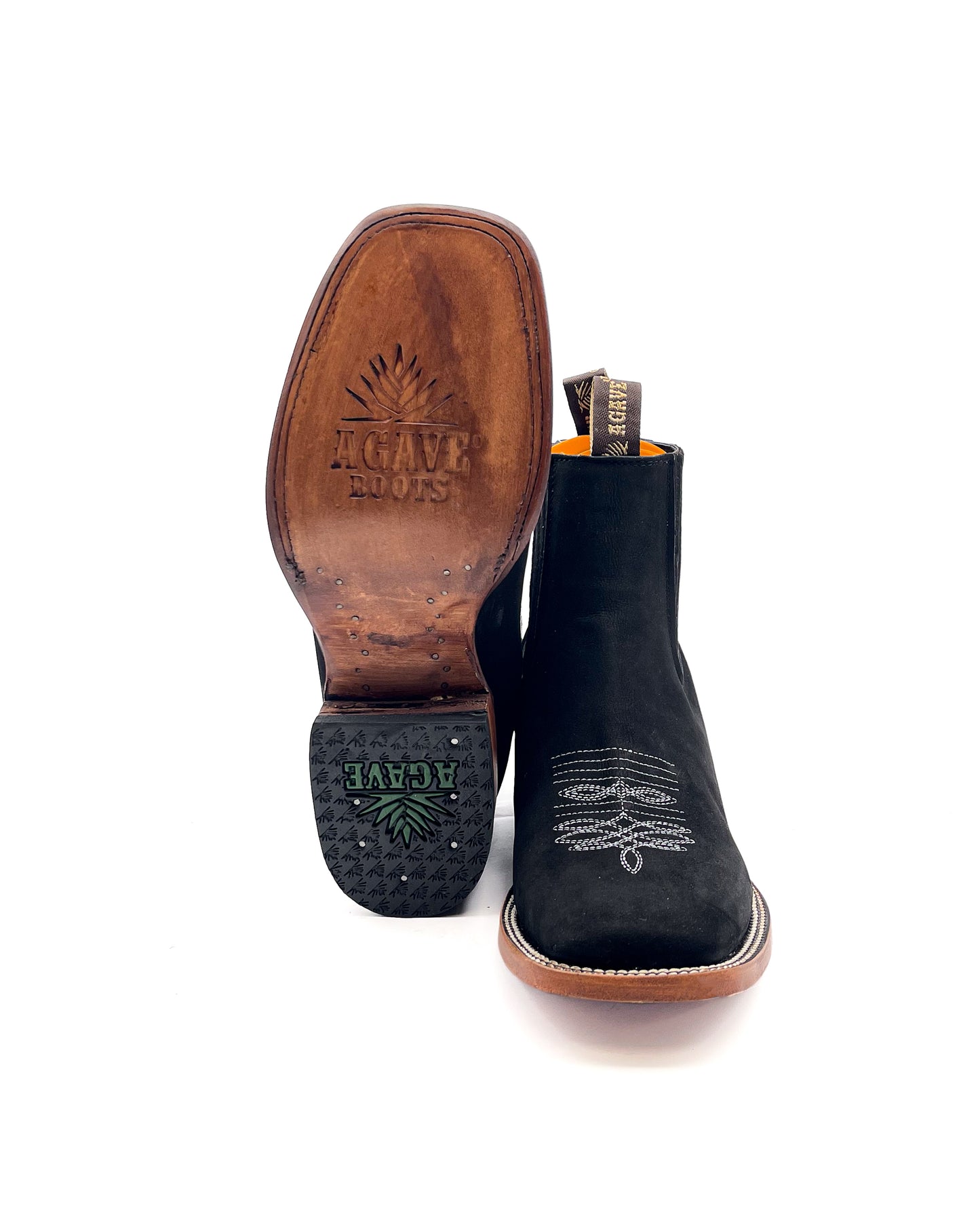 Botín Bulldog Negro Nobuck con Suela de Cuero
