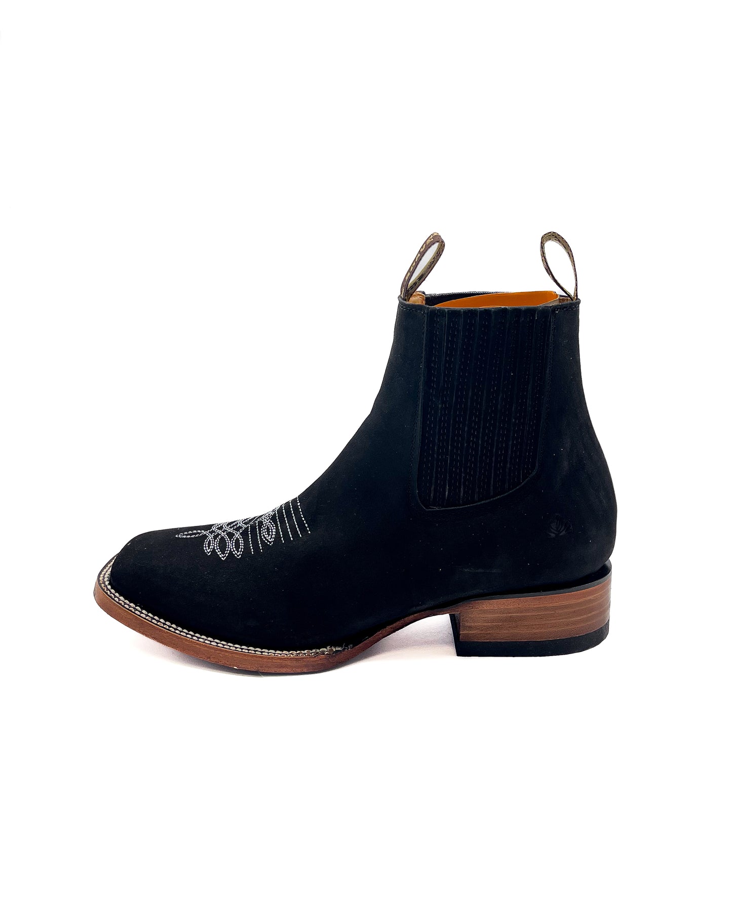 Botín Bulldog Negro Nobuck con Suela de Cuero