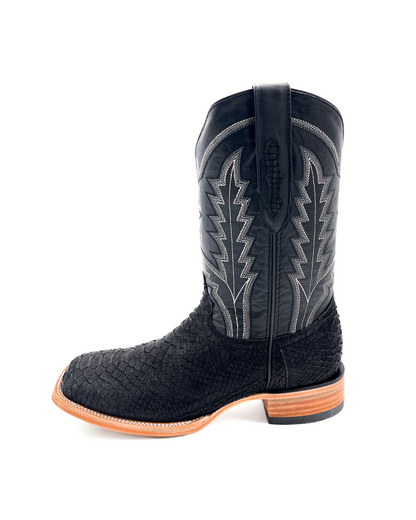 Bota Bulldog En Piel Genuina Pitón Negro
