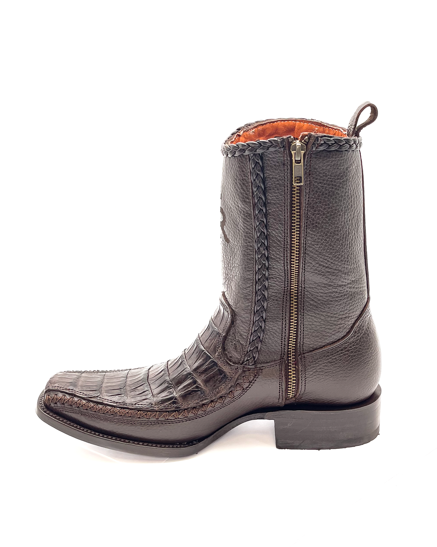Bota En Piel Genuina Cocodrilo Lomo Café