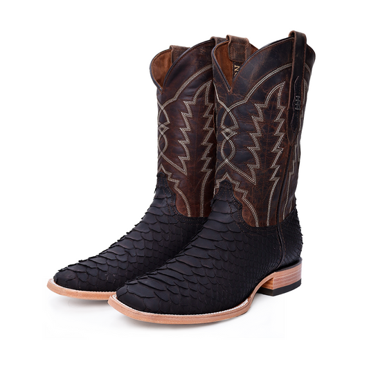 Bota Bulldog En Piel Genuina Pitón Café Chocolate