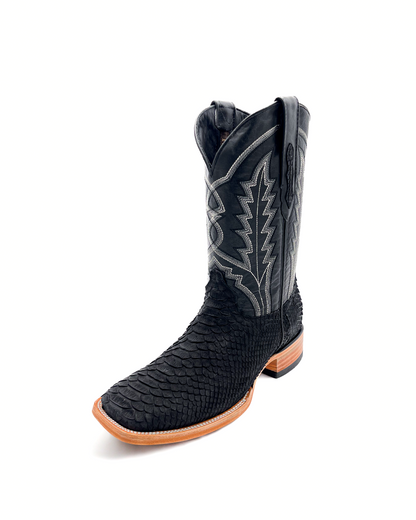 Bota Bulldog En Piel Genuina Pitón Negro