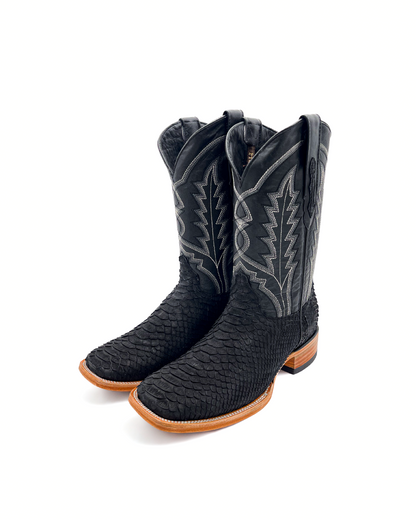 Bota Bulldog En Piel Genuina Pitón Negro