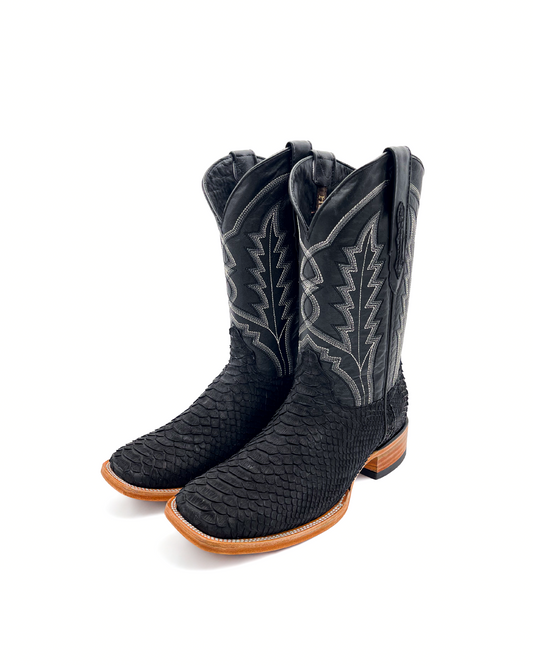 Bota Bulldog En Piel Genuina Pitón Negro