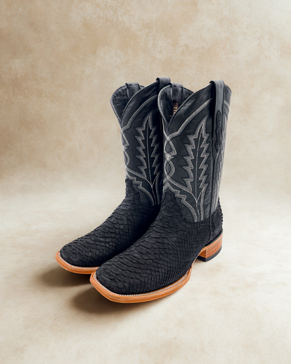 Bota Bulldog En Piel Genuina Pitón Negro