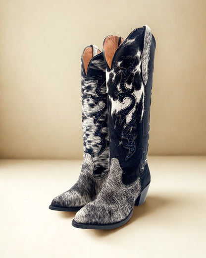 Bota Alta Pelo de Vaca con Brillos