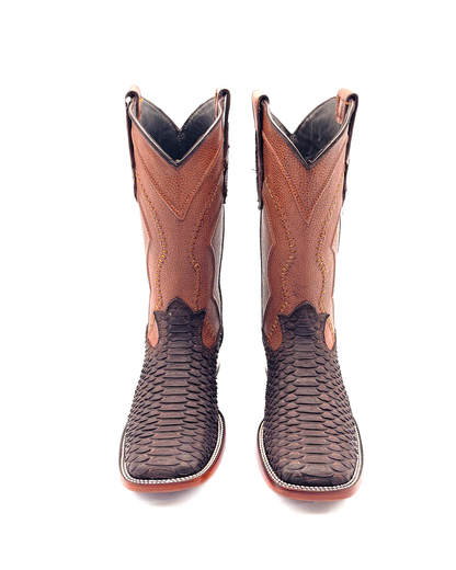 Bota Bulldog En Piel Genuina Pitón Nobuk Café