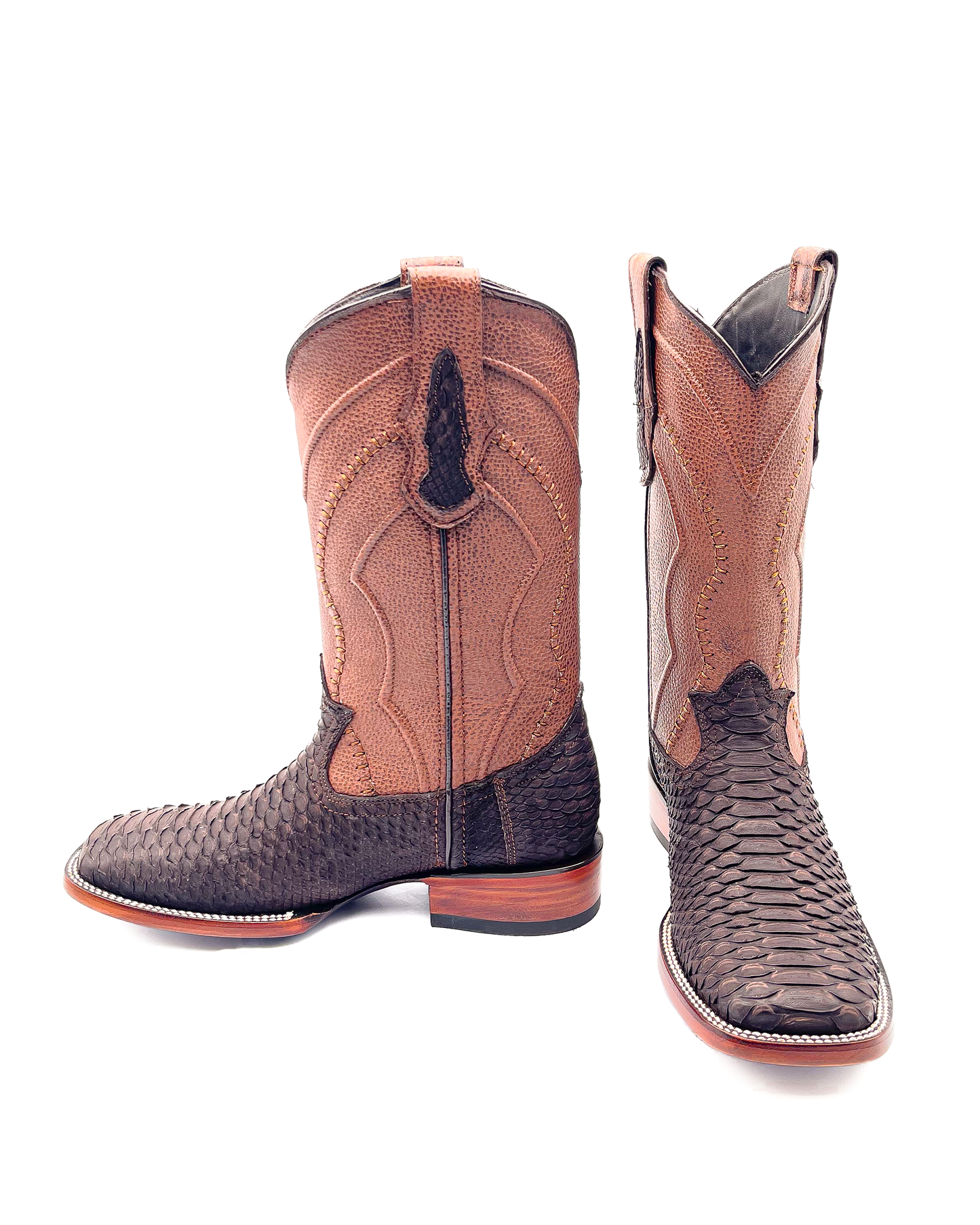 Bota Bulldog En Piel Genuina Pitón Nobuk Café