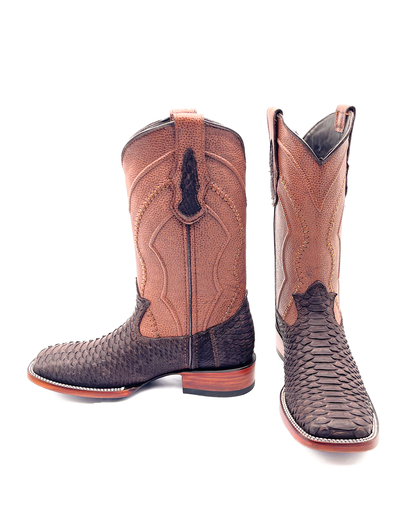 Bota Bulldog En Piel Genuina Pitón Nobuk Café