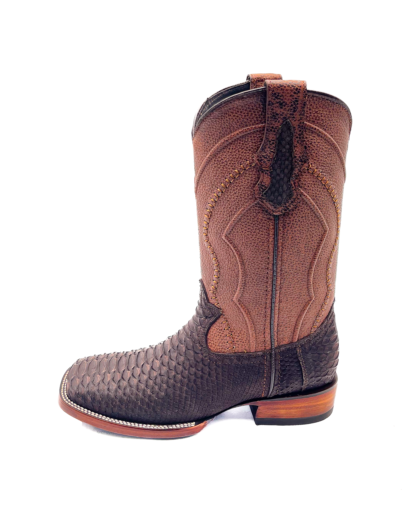 Bota Bulldog En Piel Genuina Pitón Nobuk Café