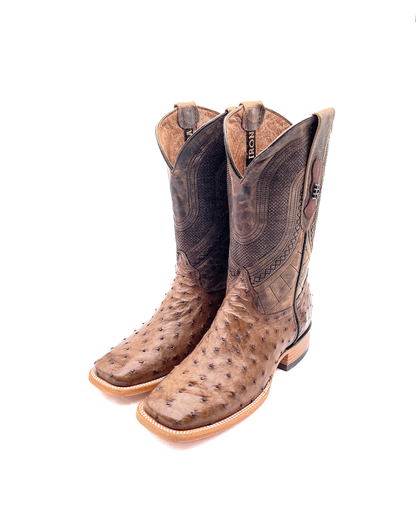 Bota Bulldog en Piel Genuina de Avestruz Café