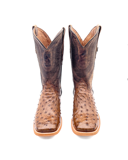 Bota Bulldog en Piel Genuina de Avestruz Café