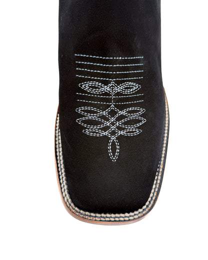 Botín Bulldog Negro Nobuck con Suela de Cuero