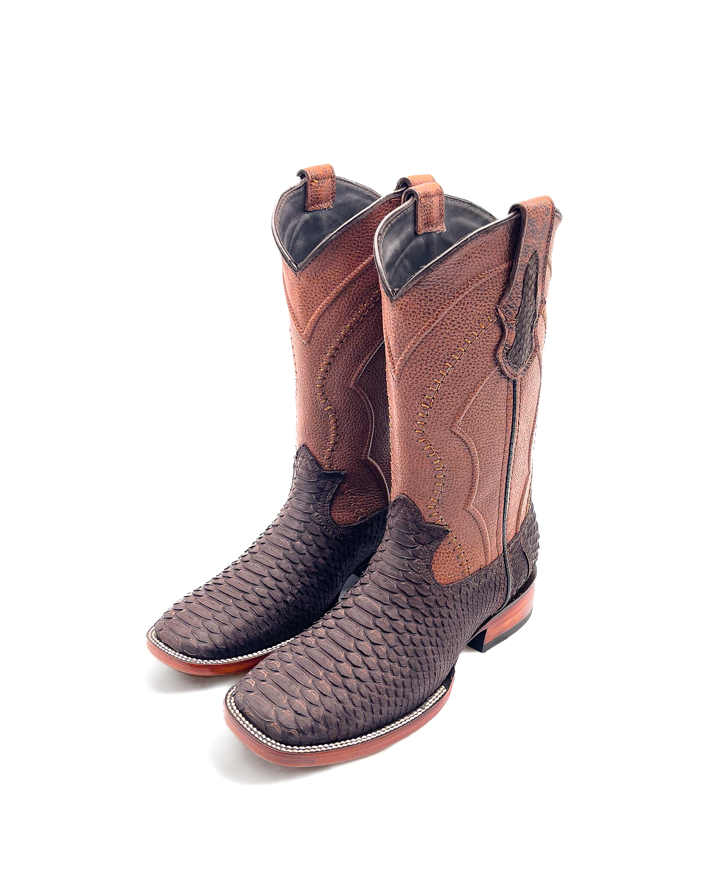 Bota Bulldog En Piel Genuina Pitón Nobuk Café