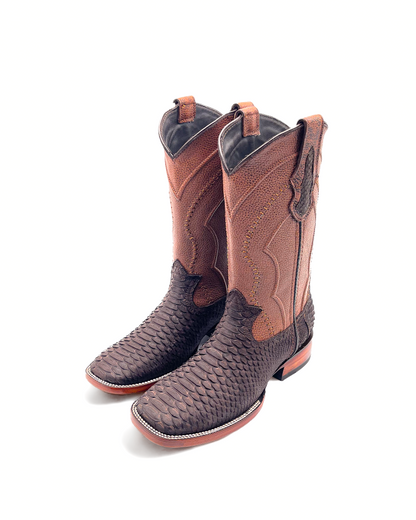 Bota Bulldog En Piel Genuina Pitón Nobuk Café